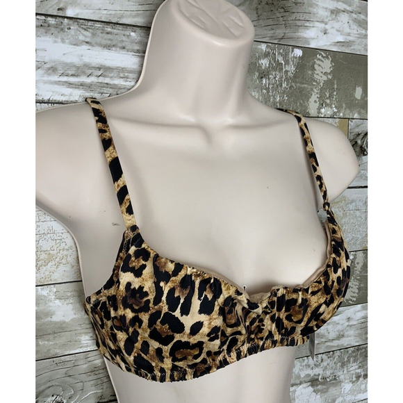 Shade & Shore Women’s Pleated Front Animal Print Bralette Bikini Top Size 34B - Picture 2 of 4